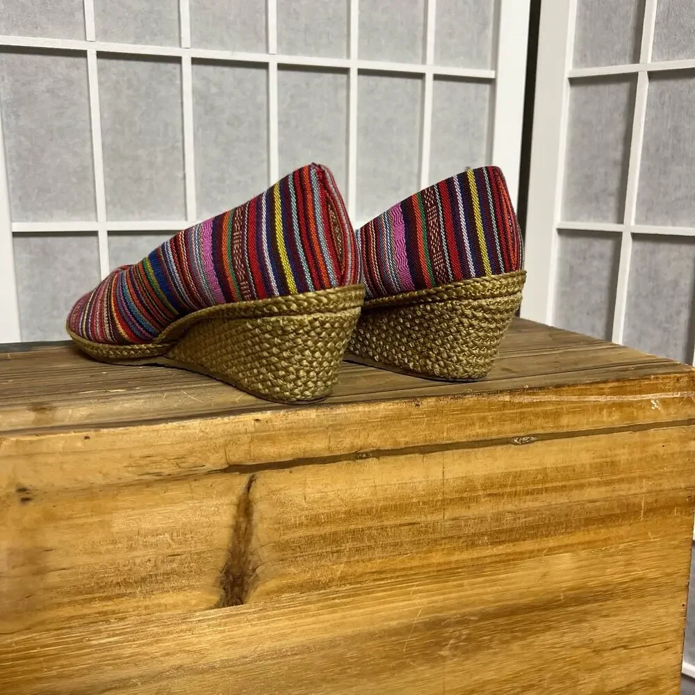 Women’s Multicolor Striped Espadrille Wedge Flats Slip On Casual Shoes Size 6